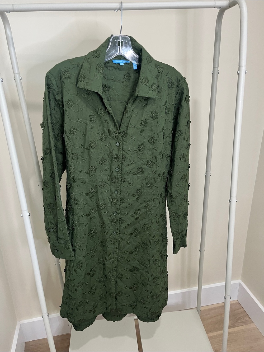 Draper James Olive Green Long Sleeve Button-Front Dress